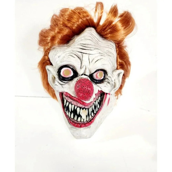 Halloween Demonic IT Clown Mask With Orange Hair Spooky Rubber Authentic - Picture 1 of 8
